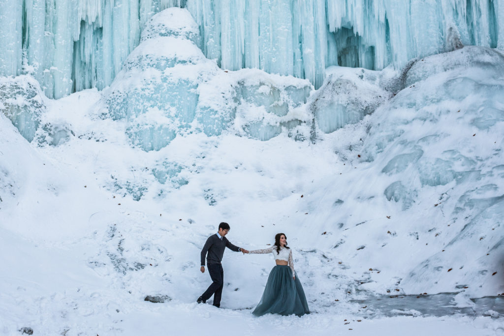 Engagement during winter at frozen Minnehaha Falls