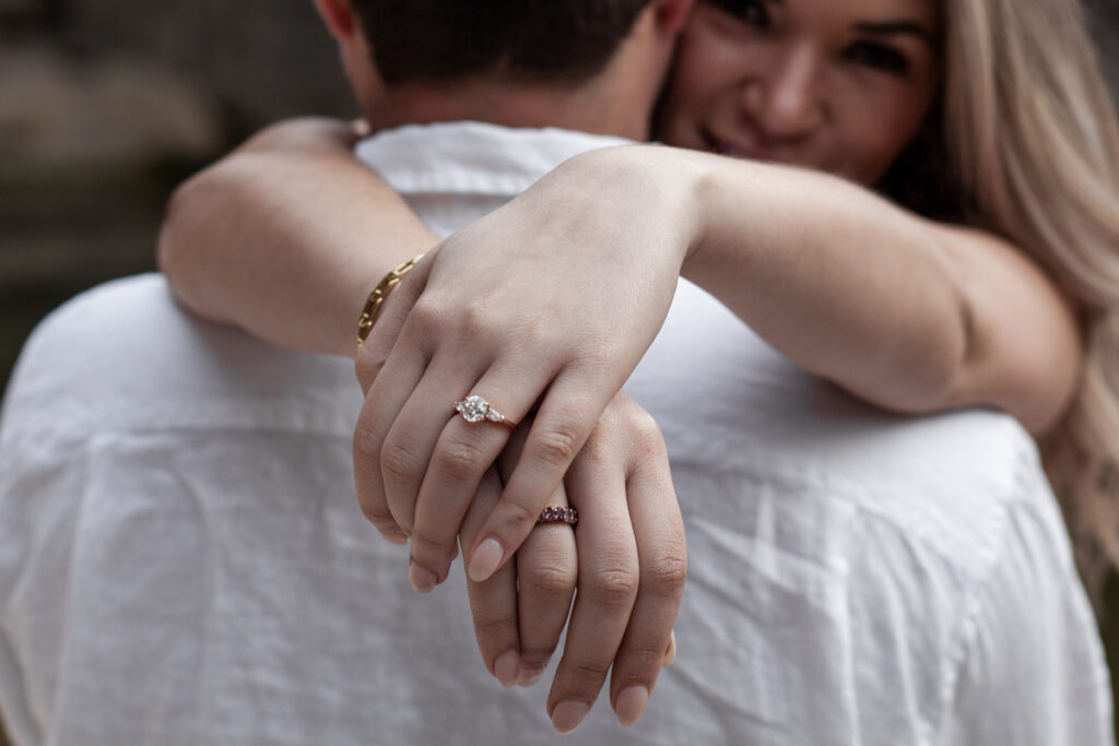 stunning engagement photo session of a young couple at Hamilton Pool Preserve and Hotel Vista