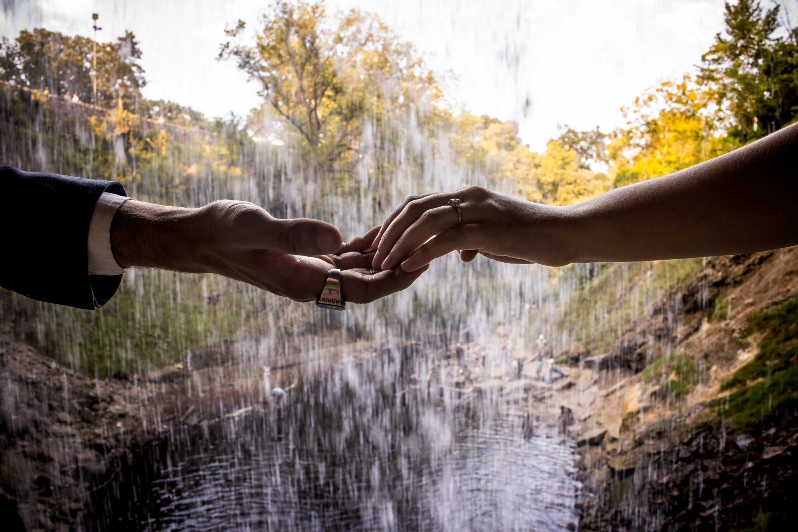 Minnehaha Falls session with close up of hands