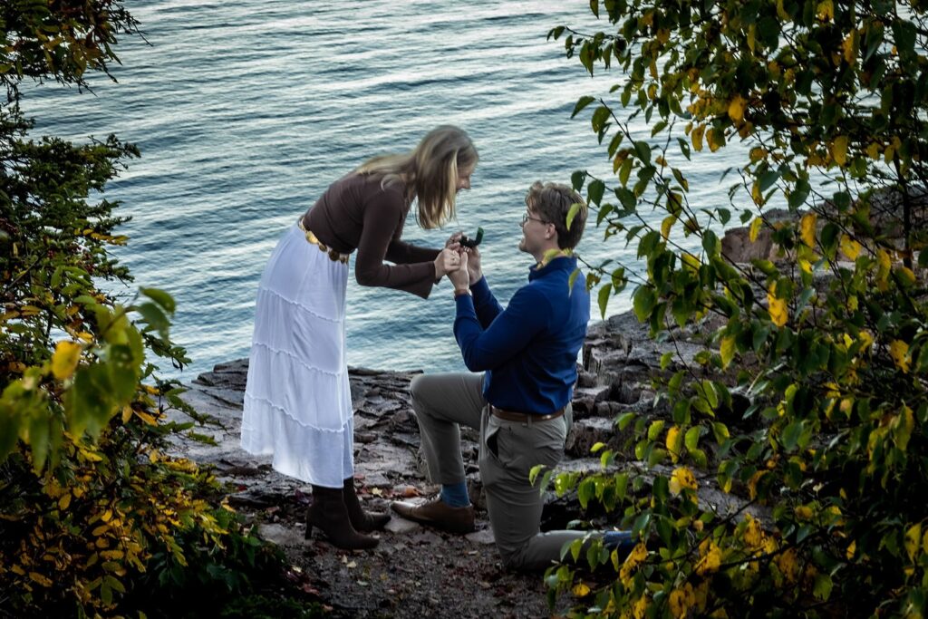 Adventure proposal captured at Palisade Head overlooking Lake Superior