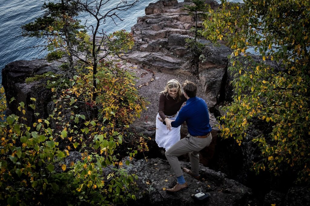 Windy cliffside proposal at Palisade Head, MN