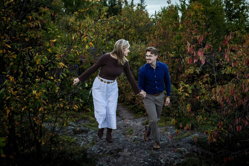 Scenic engagement portraits at Palisade Head cliffs, Minnesota