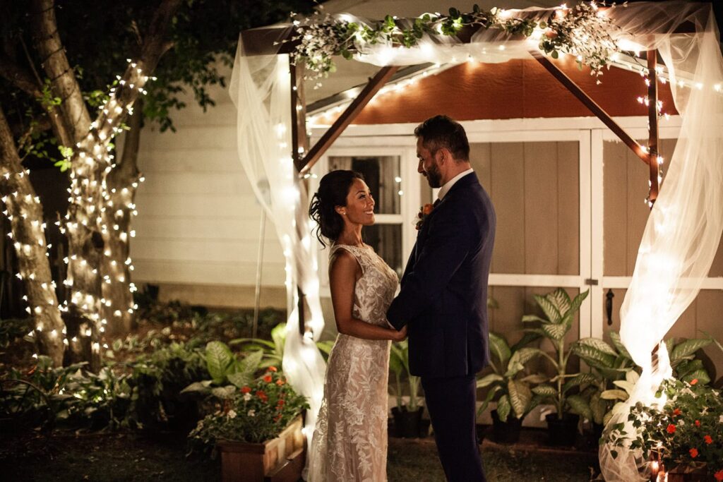 fairy light wedding photos during backyard wedding portraits in minnesota