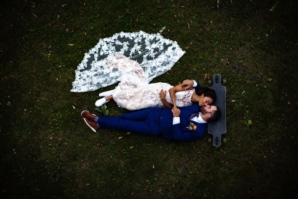 bride and groom sharing a quiet moment after their minnesota backyard wedding