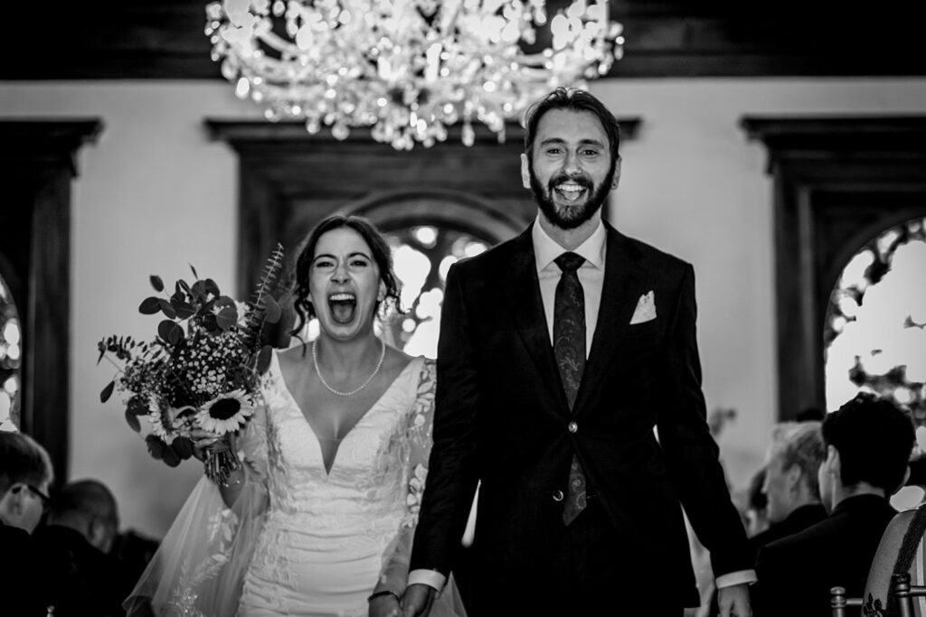 black and white photo of wedding ceremony exit in minnesota