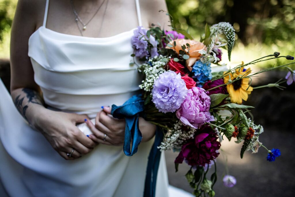 colorful wedding bouquet for oregon bride