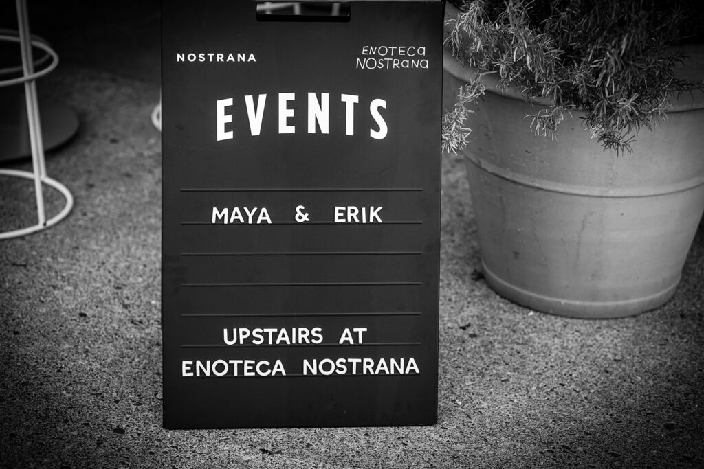 wedding reception sign in black and white