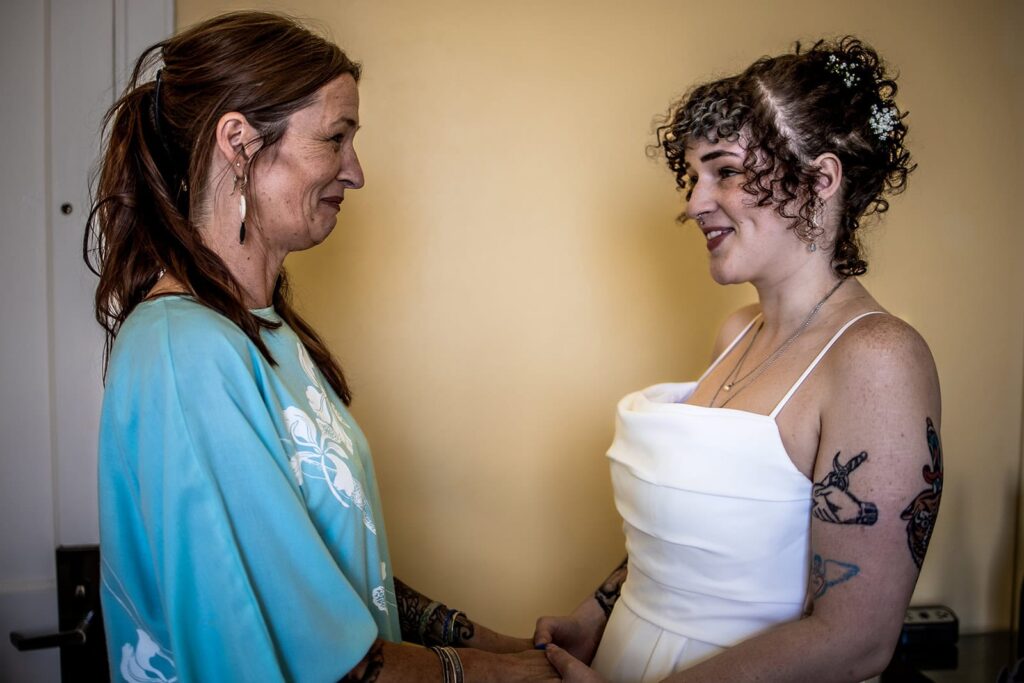 Bride getting ready moments on morning of wedding