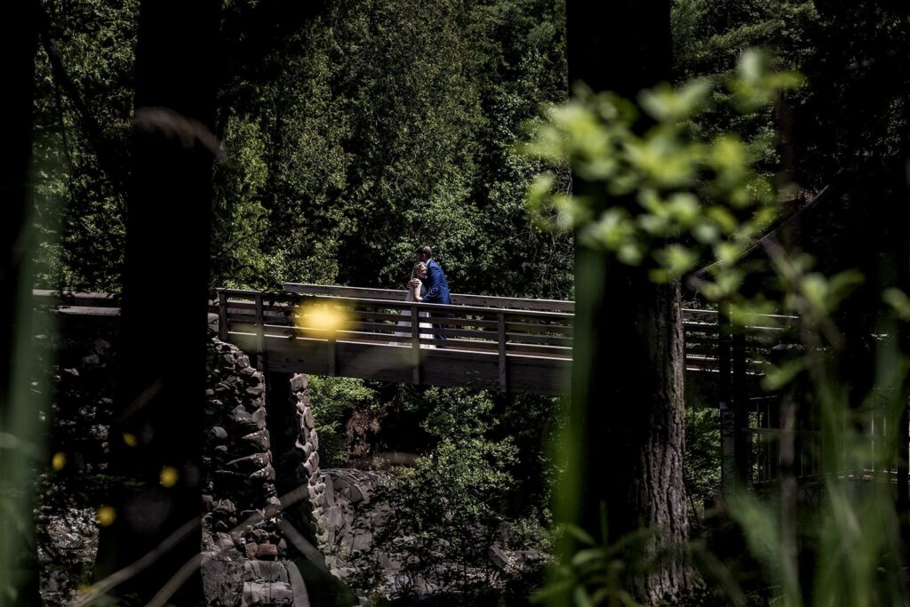 elopement photography in minnesota greenery with couple hugging