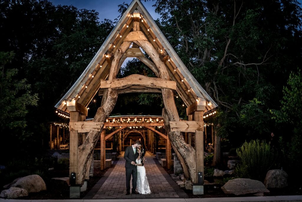 gardens of castle rock wedding portraits under canopy